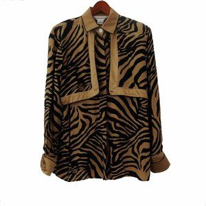 Vintage Paolo Santini 100% Silk Black Tan  Blouse Size 10